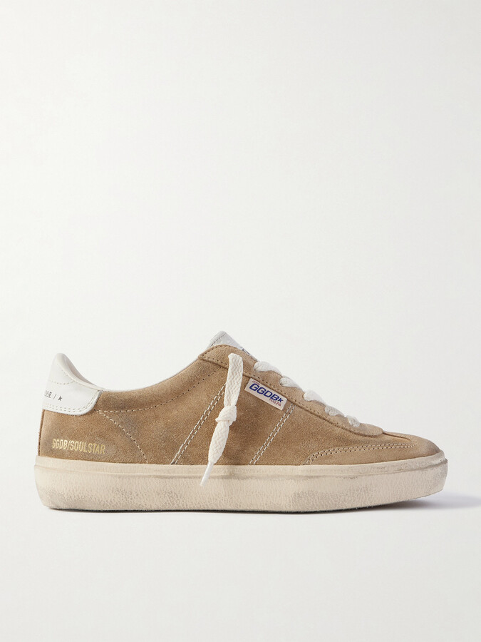 Golden Goose Soul-star Distressed Leather-trimmed Suede Sneakers - Brown