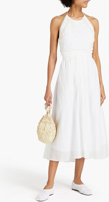 Sandro Jonquille crocheted lace-trimmed ramie midi dress