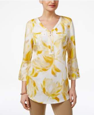 JM Collection Printed Zippered-Neck Top, Created for Macy's