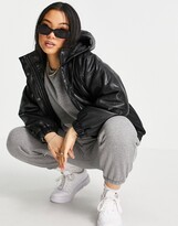Thumbnail for your product : ASOS Petite ASOS DESIGN Petite quilted faux-leather bomber jacket in black