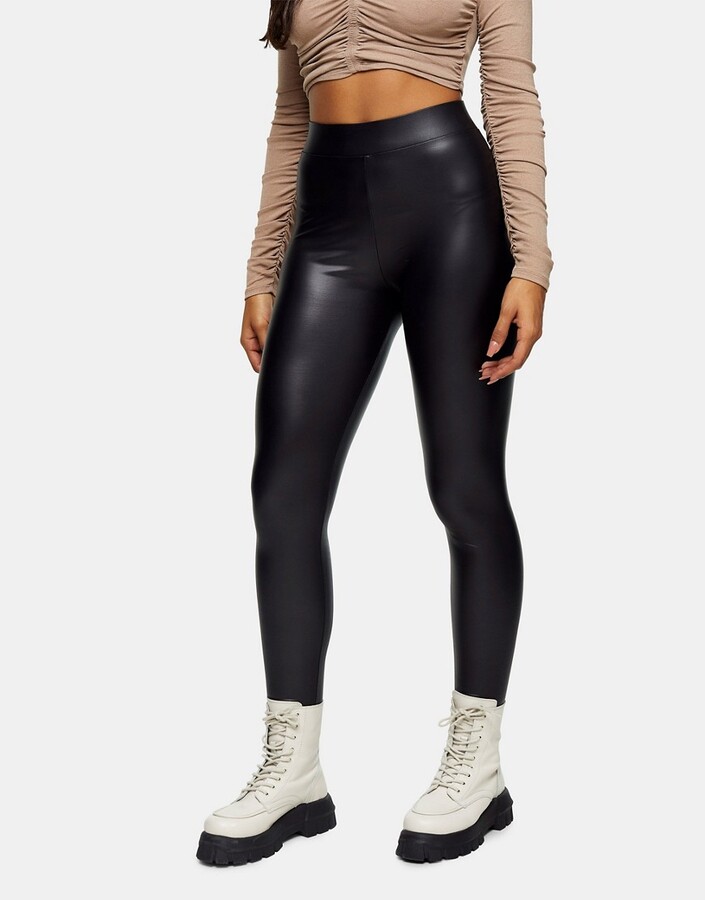 Topshop faux leather leggings in black - ShopStyle