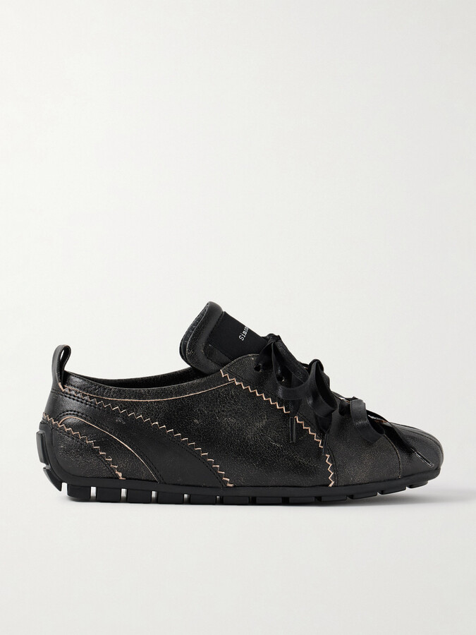 Simone Rocha Cracked-leather Sneakers - Brown
