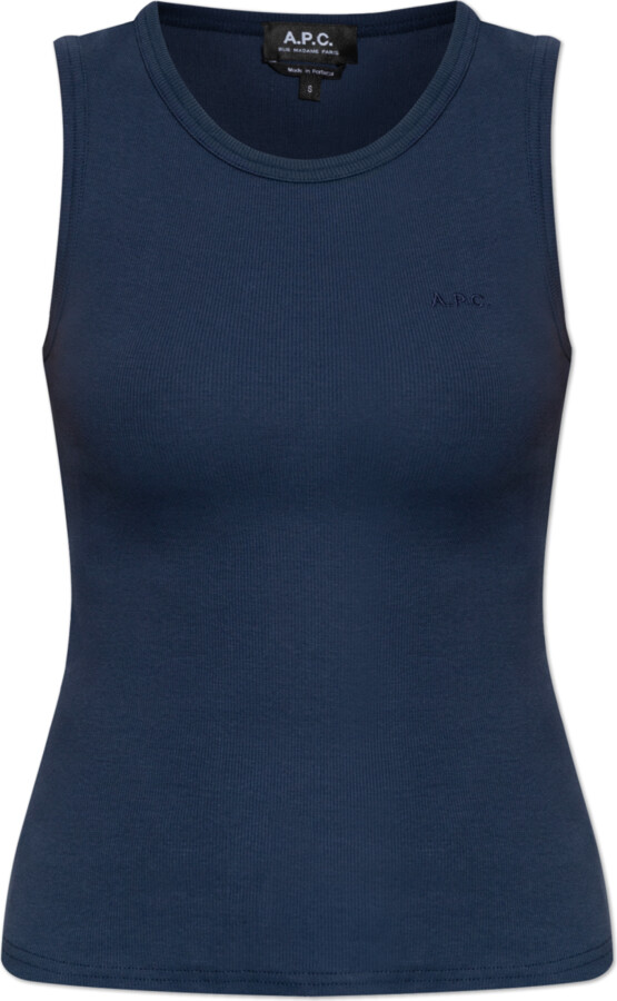 A.P.C. Ribbed Top With Embroidered Logo, , Navy - Blue