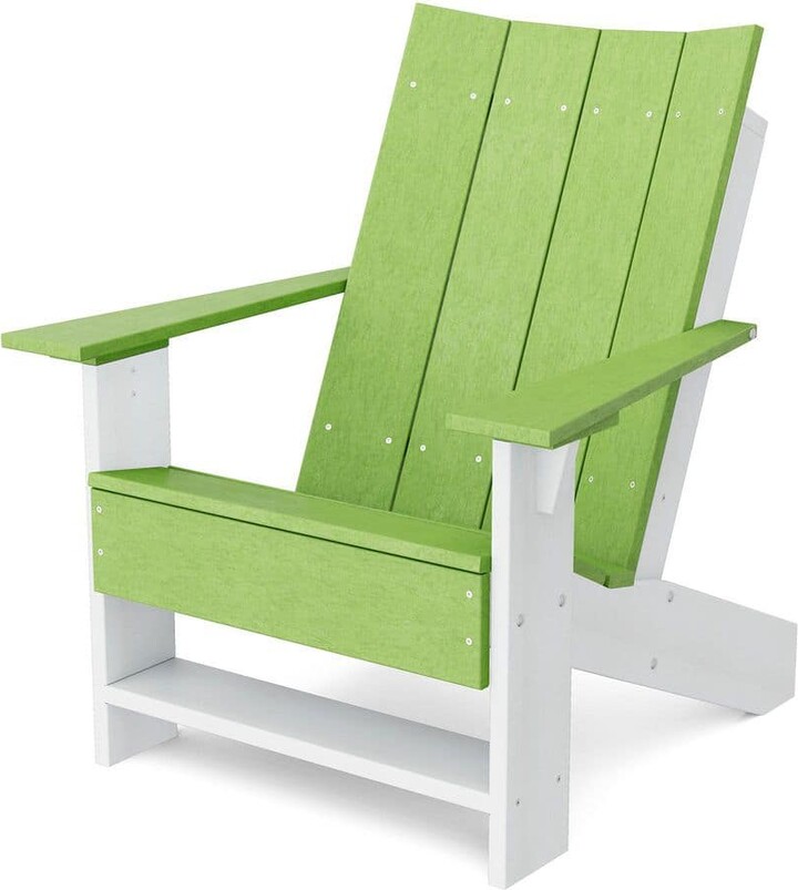 Wildridge Contemporary Lime Green and White Plastic Outdoor Adirondack Chair