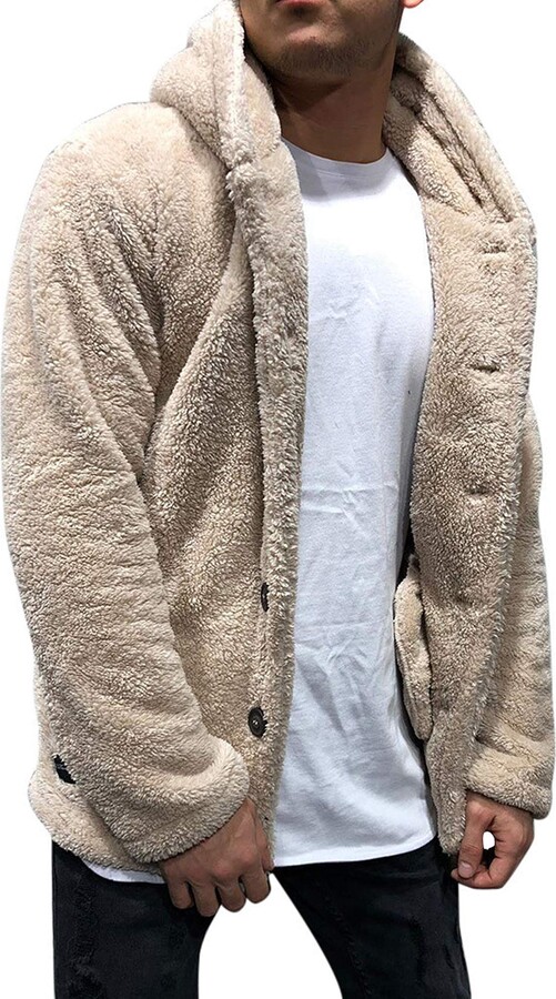 AAP Teddy Bear Coat for Men Winter Warm Plush Fluffy Hooded Jacket Outwear  M Apricot - ShopStyle