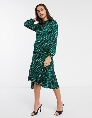 Liquorish high neck midi dress in green abstract print