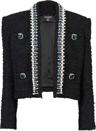 Balmain Tweed spencer jacket with jewel embroideries - ShopStyle Blazers