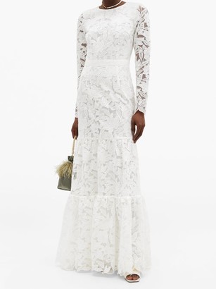 Self-Portrait Tiered Floral-embroidered Tulle Gown - White