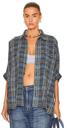 R13 Plaid Oversized Boxy Shirt in Blue