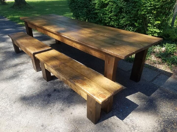 Rustic Farm Table & Two Matching Bench Set Special Walnut Kitchen Dining Room Extra Large x31" H Reclaimed Woods Custom