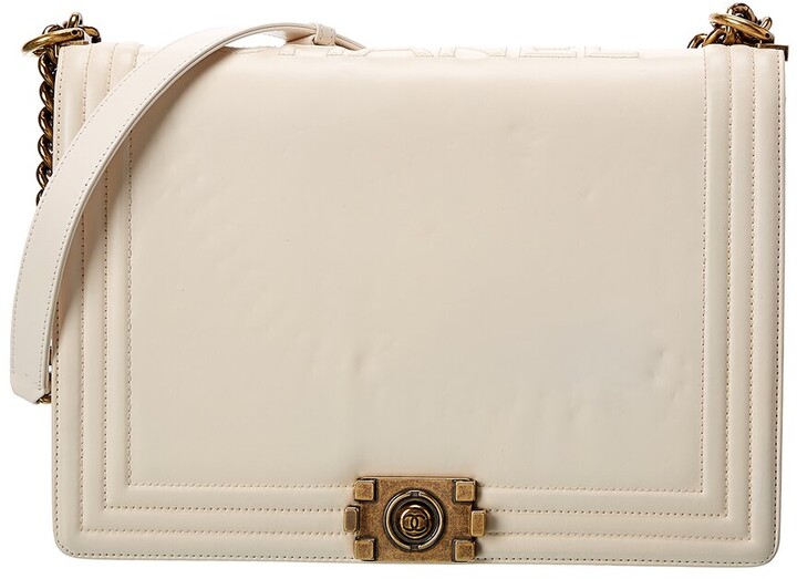 Chanel White Lambskin Leather Large Boy Bag (Authentic Pre-Owned