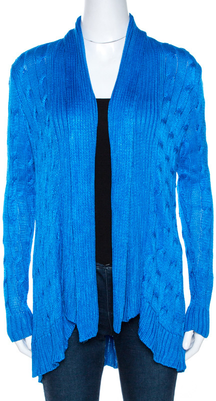 Ralph Lauren Blue Silk Cable Knit Circle Cardigan S - ShopStyle