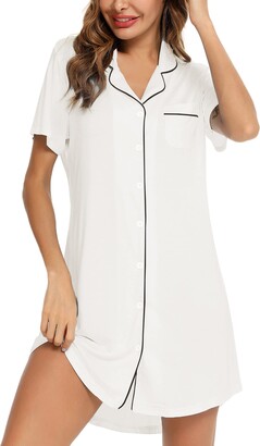 Leikar Nightgowns For Women Button Down Pajamas Dress Short Sleeve