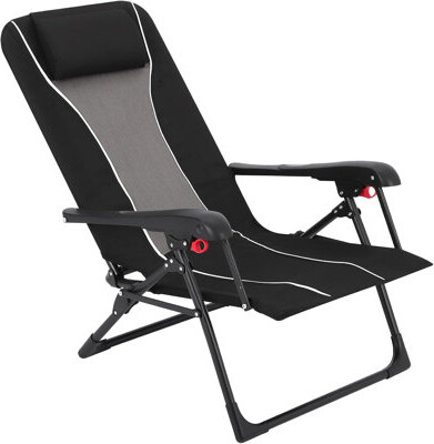 Foldable Reclining Lounge Chair – 330lbs Capacity, Adjustable Backrest & Headrest, Side Pockets for Camping, Beach, Patio (Black)