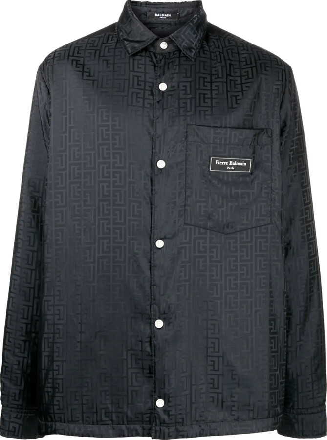 Balmain Monogram-Pattern Logo-Patch Shirt