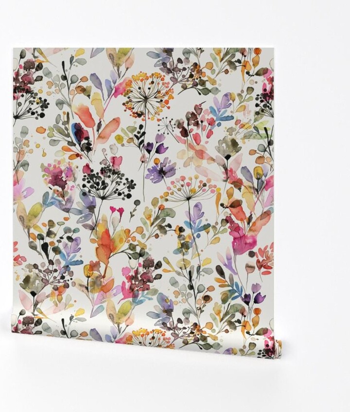 Romantic Watercolor Floral Wallpaper - Wild Grasses By Ninola-Design Elegant Meadow Flowers Botanical Garden With Spoonflower