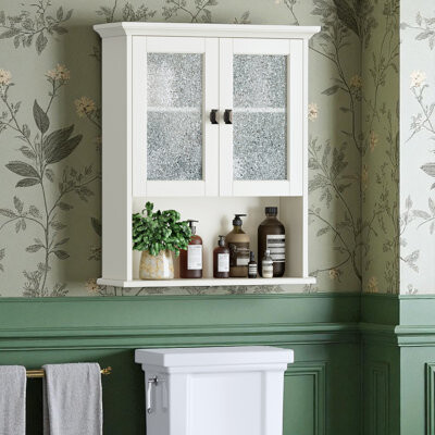 BAZTIN Bathroom Storage Cabinet Wall Mount Over Toilet Storage Cabinet With Tempered Glass Door
