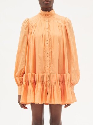 Aje Pavillion Pleated-cotton Mini Shirt Dress - Orange