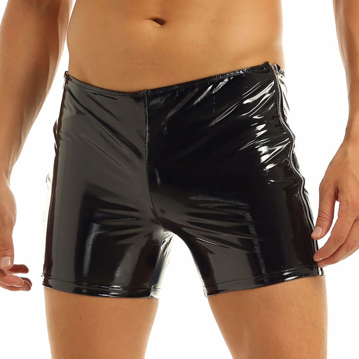 CHICTRY Men's Wetlook PVC Leather Underwear Zipper Side Trunk Bikini ...