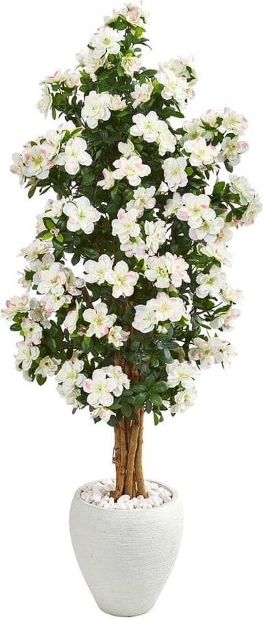 5 ft. Azalea Artificial Tree in White Planter