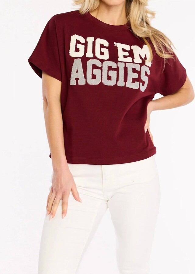 STEWART SIMMONS Gig 'em Chenille Team Top In Maroon