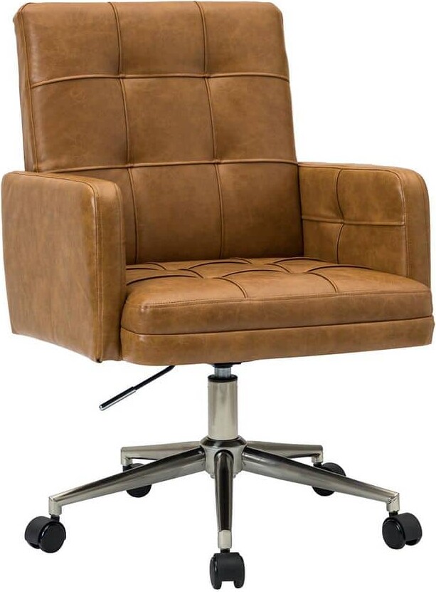 JAYDEN CREATION Josua Mid-century Modern Industrial Style Camel Button-tufted Height-adjustable Swivel Task Chair for Home and Office