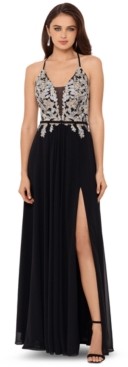 betsy & adam embellished lace mermaid gown