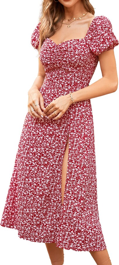 Gaiia Women's Square Neck Puff Sleeve Floral Long Dress Sexy