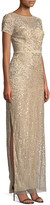 Thumbnail for your product : Aidan Mattox Short-Sleeve Sequin-Striped Evening Gown