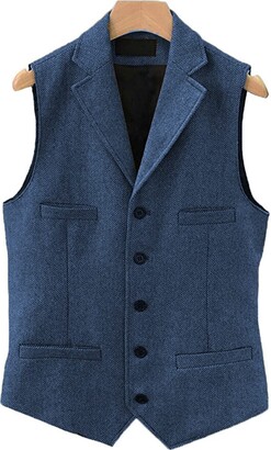 HSLS Mens Tweed Wool Waistcoat Suit Vest Regular Fit Waistcoat with Pockets for Tuxedo 
