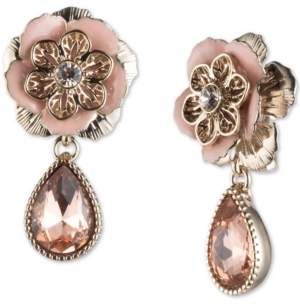 Marchesa Gold-Tone Crystal Flower Clip-On Drop Earrings
