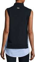 Thumbnail for your product : MICHAEL Michael Kors Sleeveless Mock-Neck Striped Twofer Top, New Navy
