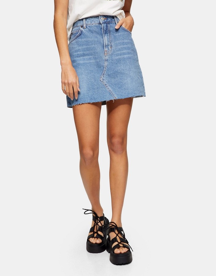 Topshop high-waist denim mini skirt in mid wash blue - ShopStyle