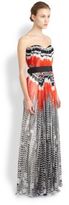 Thumbnail for your product : Alexander McQueen Feather-Print Strapless Silk Chiffon Gown