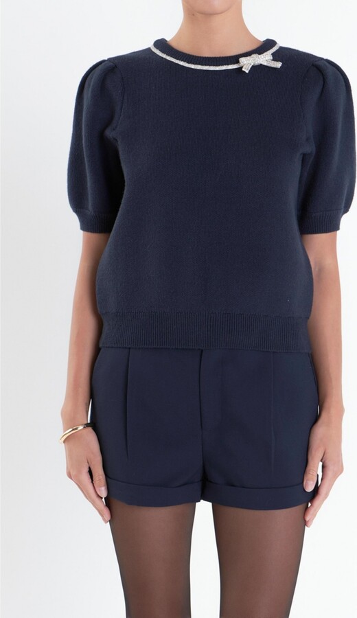 ENGLISH FACTORY Women's Rhinestone Bow Knit