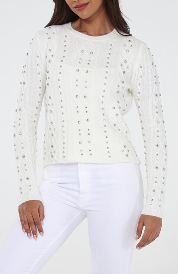 RAIN AND ROSE Beaded Embellished Cable Stitch Sweater