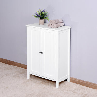 Lark Manor White Bathroom Floor Storage Cabinet With Double Door & Adjustable Shelf: Spacious Humidity-resistant Organizer