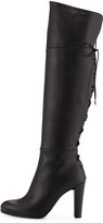 Thumbnail for your product : Stuart Weitzman Lacemeup Leather Over-The-Knee Boot, Black