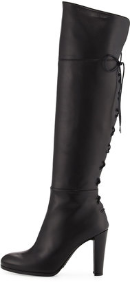 Stuart Weitzman Lacemeup Leather Over-The-Knee Boot, Black