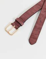 Thumbnail for your product : ASOS Design DESIGN Plus Wedding faux leather slim belt in burnished burgundy with silver buckle