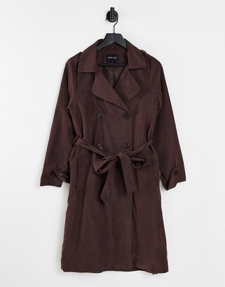 Brave Soul vanity belted maxi coat in chocolate brown