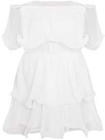 Thumbnail for your product : PrettyLittleThing White Chiffon Bardot Ruffle Tiered Dress