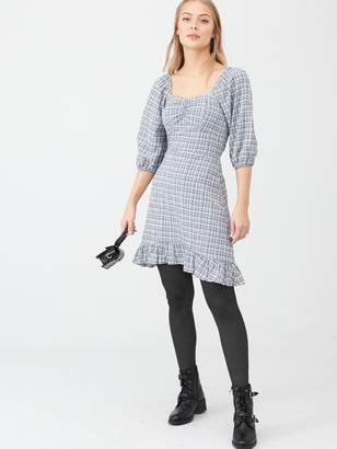Very Ruched Front Check Dress - Blue Check
