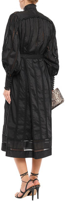Zimmermann Oversized Belted Lace-trimmed Cotton-poplin Midi Dress