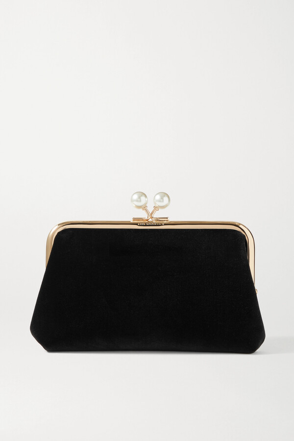 Anya Hindmarch Maud Faux Pearlembellished Velvet Clutch Black