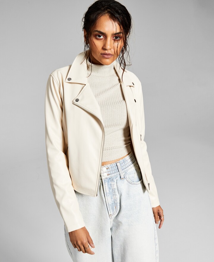 Women's Cream Leather Jacket | Shop the world's largest collection of  fashion | ShopStyle