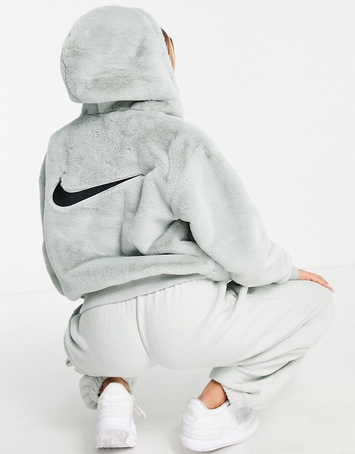Nike Essentials faux fur hooded jacket in gray - ShopStyle