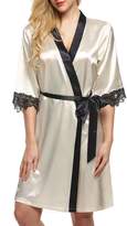 Thumbnail for your product : Ekouaer Women's Kimono Robe 2/1 Sleeved Nightgown Robe Silk Robe Party Gown Short Pure Color Bathrobe V-Neck Sleepwear.