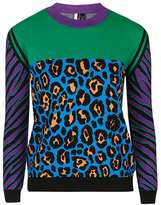 Thumbnail for your product : Animal print colour block jumper
