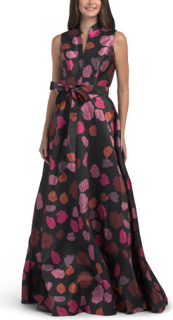 TJMAXX Sleeveless Floral Mikado Gown With Belt For Women, Polyester